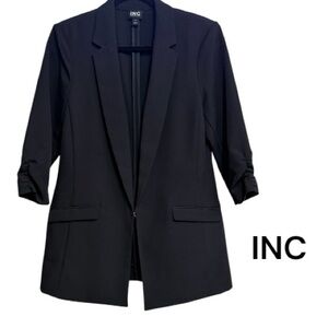 INC Black Ruched Sleeve Blazer – Size Medium – Tailored Fit